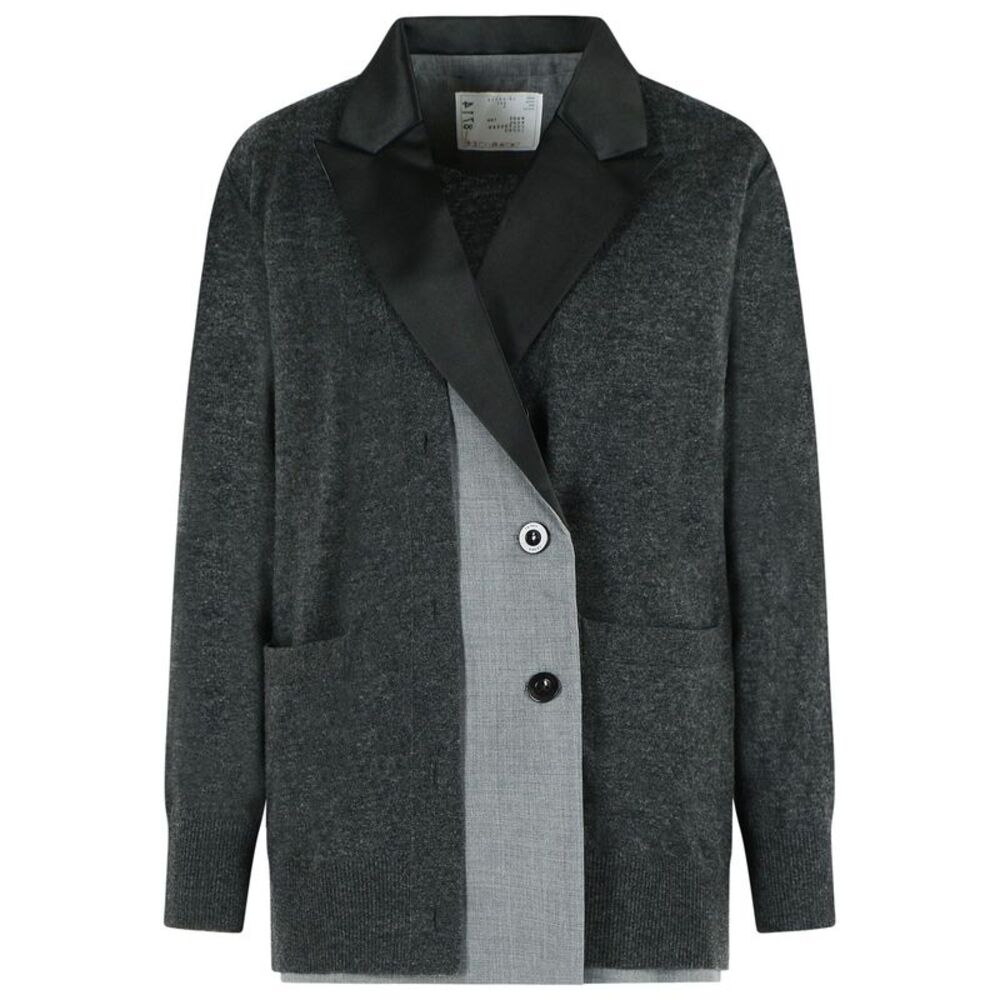 Sacai Grey Wool Cardigan Women